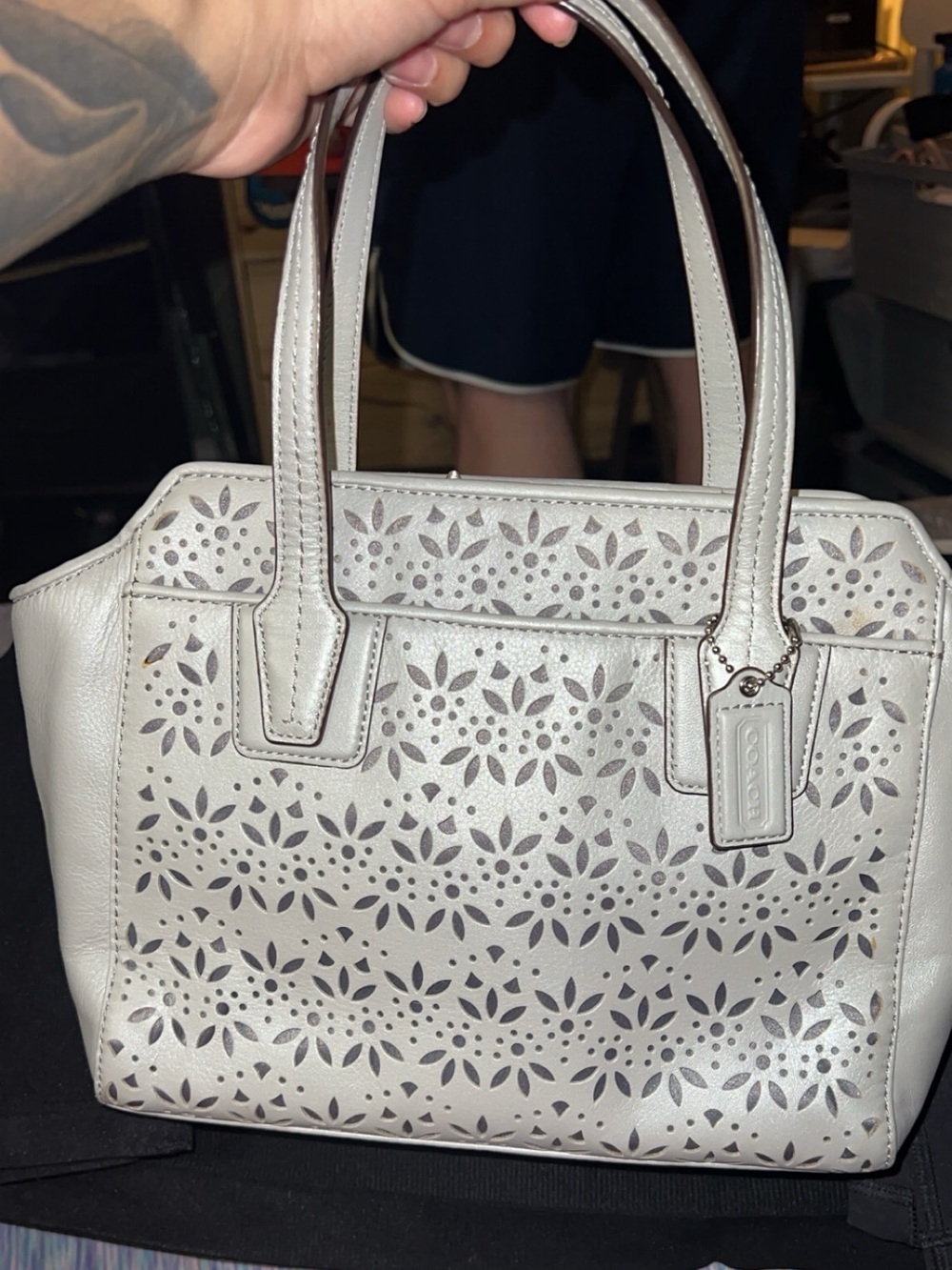 Coach Gray Perforated Leather Satchel